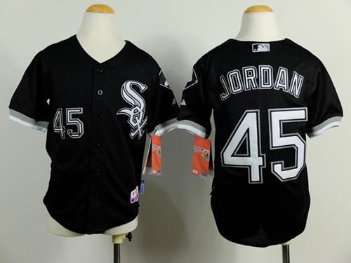 White Sox #45 Michael Jordan Black Cool Base Stitched Youth MLB Jersey - Click Image to Close